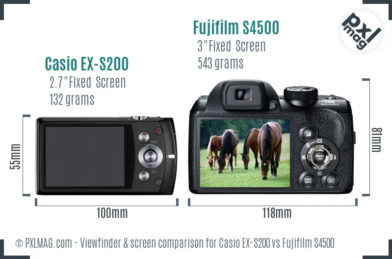 Casio EX-S200 vs Fujifilm S4500 Screen and Viewfinder comparison