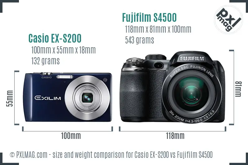 Casio EX-S200 vs Fujifilm S4500 size comparison