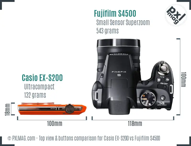 Casio EX-S200 vs Fujifilm S4500 top view buttons comparison