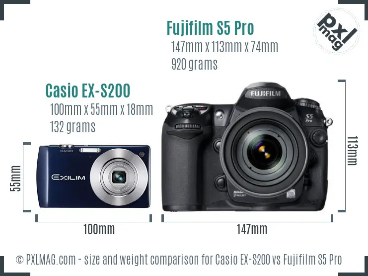 Casio EX-S200 vs Fujifilm S5 Pro size comparison