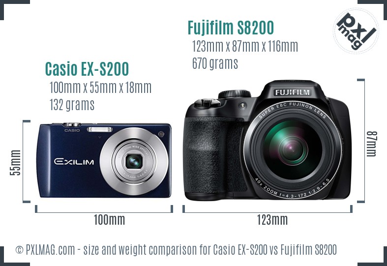 Casio EX-S200 vs Fujifilm S8200 size comparison