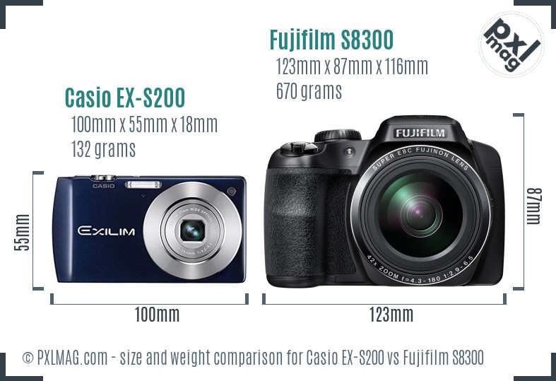Casio EX-S200 vs Fujifilm S8300 size comparison