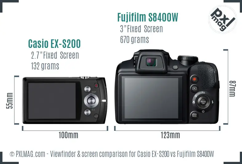 Casio EX-S200 vs Fujifilm S8400W Screen and Viewfinder comparison