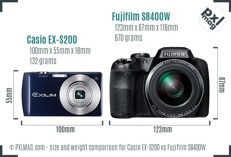 Casio EX-S200 vs Fujifilm S8400W size comparison