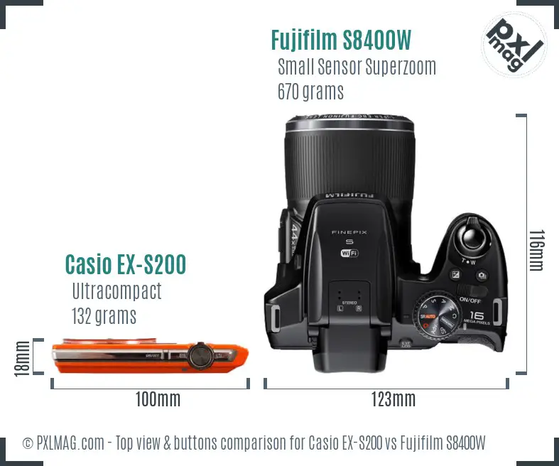 Casio EX-S200 vs Fujifilm S8400W top view buttons comparison