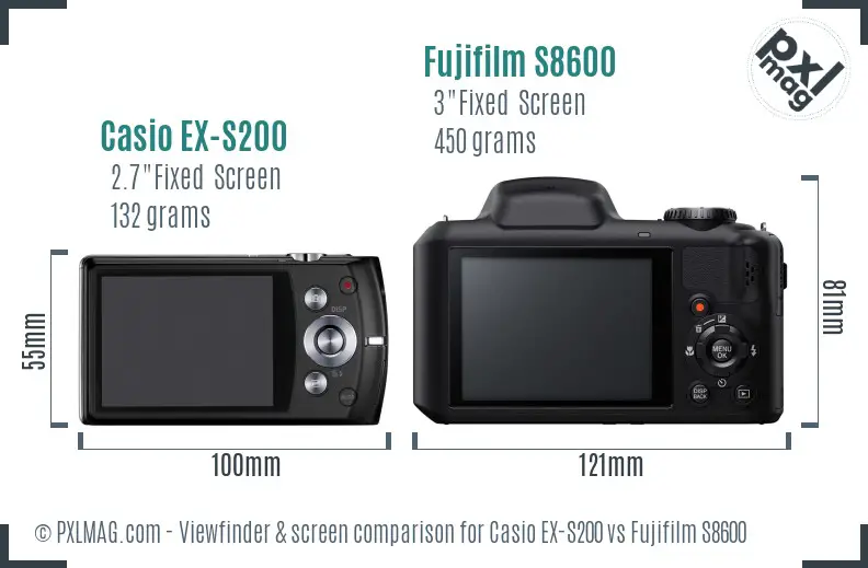 Casio EX-S200 vs Fujifilm S8600 Screen and Viewfinder comparison Casio EX-S200 vs Fujifilm S8600 Screen and Viewfinder comparison
