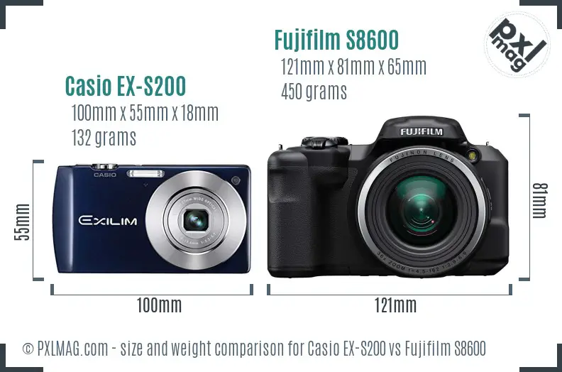 Casio EX-S200 vs Fujifilm S8600 size comparison Casio EX-S200 vs Fujifilm S8600 size comparison