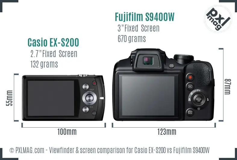 Casio EX-S200 vs Fujifilm S9400W Screen and Viewfinder comparison