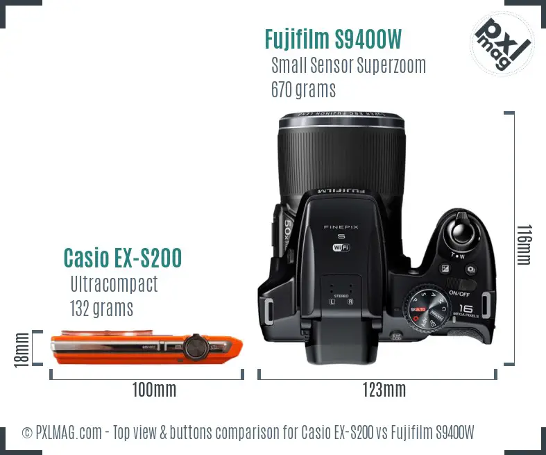 Casio EX-S200 vs Fujifilm S9400W top view buttons comparison