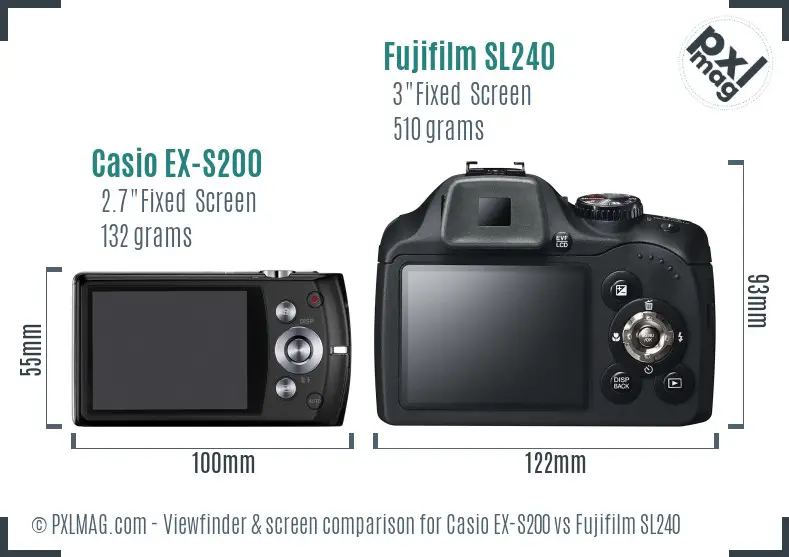 Casio EX-S200 vs Fujifilm SL240 Screen and Viewfinder comparison