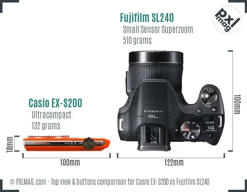 Casio EX-S200 vs Fujifilm SL240 top view buttons comparison