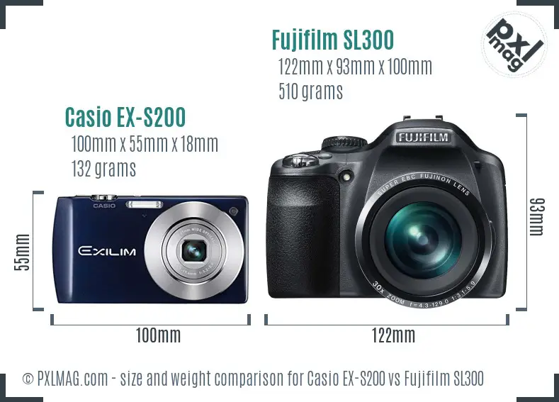 Casio EX-S200 vs Fujifilm SL300 size comparison Casio EX-S200 vs Fujifilm SL300 size comparison
