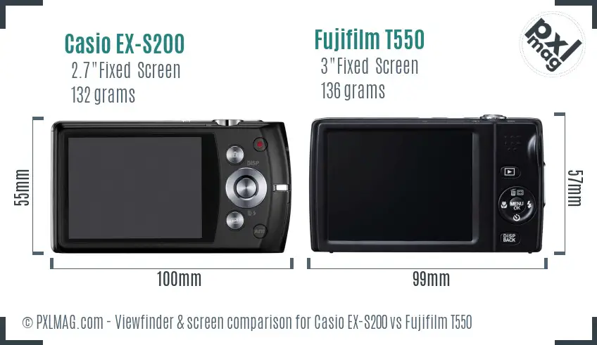 Casio EX-S200 vs Fujifilm T550 Screen and Viewfinder comparison