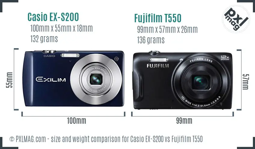 Casio EX-S200 vs Fujifilm T550 size comparison
