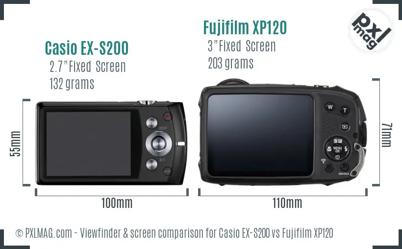 Casio EX-S200 vs Fujifilm XP120 Screen and Viewfinder comparison