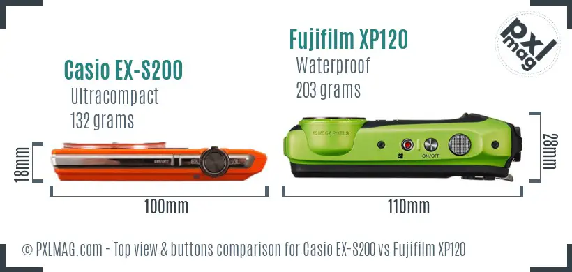 Casio EX-S200 vs Fujifilm XP120 top view buttons comparison
