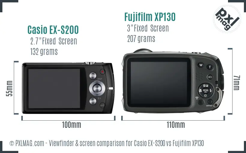 Casio EX-S200 vs Fujifilm XP130 Screen and Viewfinder comparison