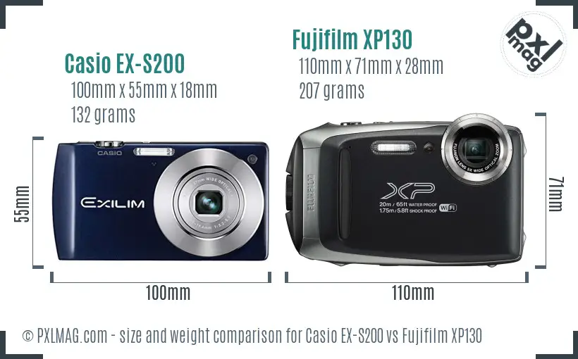 Casio EX-S200 vs Fujifilm XP130 size comparison