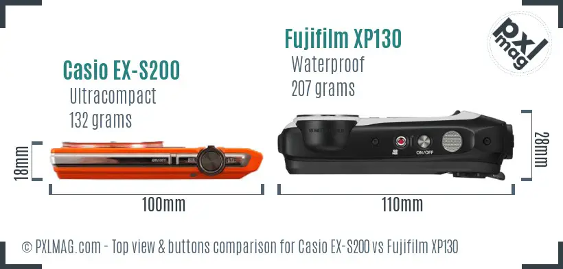 Casio EX-S200 vs Fujifilm XP130 top view buttons comparison