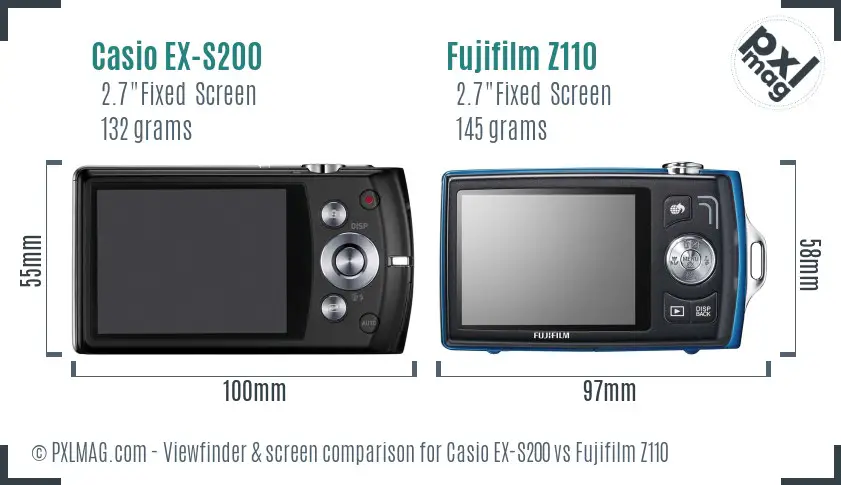 Casio EX-S200 vs Fujifilm Z110 Screen and Viewfinder comparison Casio EX-S200 vs Fujifilm Z110 Screen and Viewfinder comparison