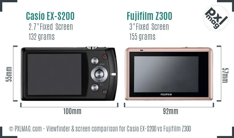 Casio EX-S200 vs Fujifilm Z300 Screen and Viewfinder comparison Casio EX-S200 vs Fujifilm Z300 Screen and Viewfinder comparison