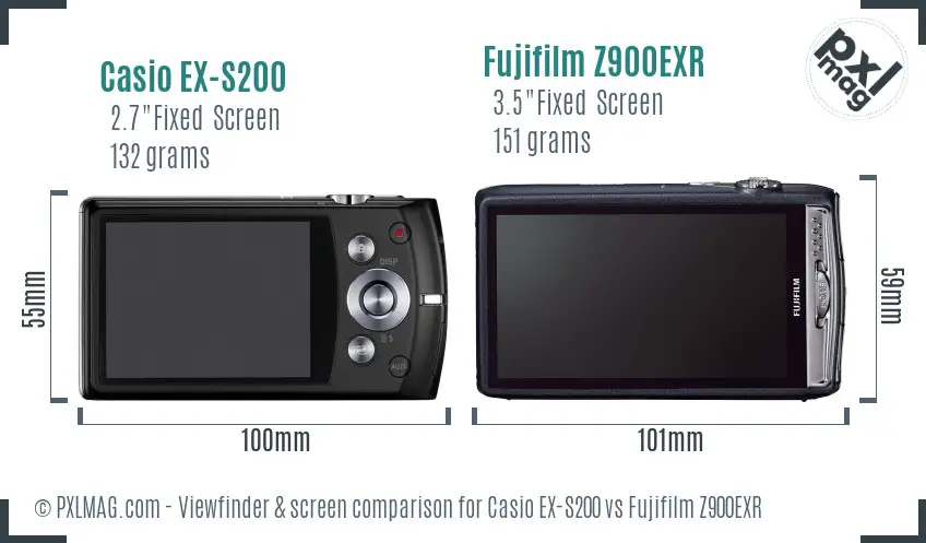 Casio EX-S200 vs Fujifilm Z900EXR Screen and Viewfinder comparison