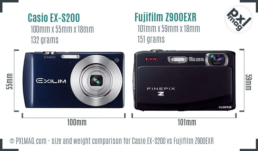 Casio EX-S200 vs Fujifilm Z900EXR size comparison