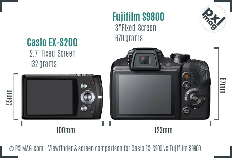 Casio EX-S200 vs Fujifilm S9800 Screen and Viewfinder comparison