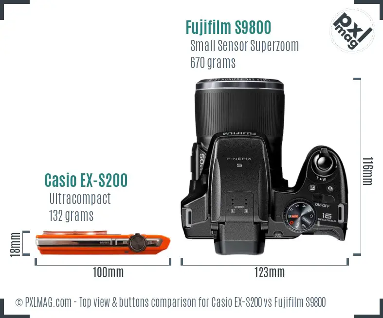 Casio EX-S200 vs Fujifilm S9800 top view buttons comparison
