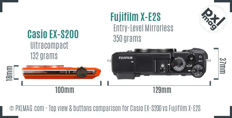 Casio EX-S200 vs Fujifilm X-E2S top view buttons comparison