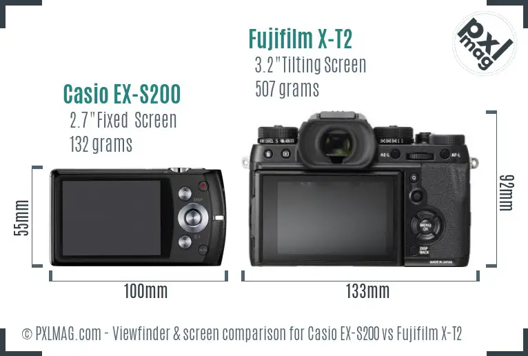Casio EX-S200 vs Fujifilm X-T2 Screen and Viewfinder comparison