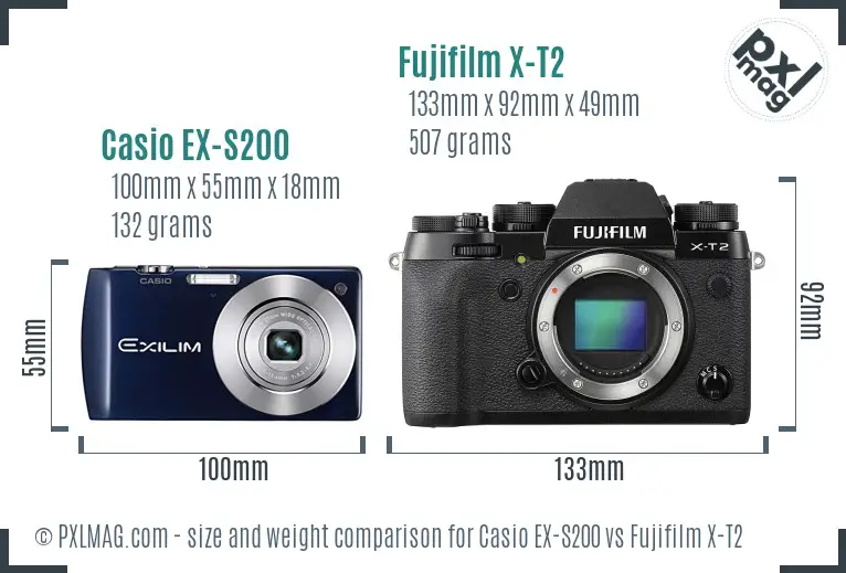 Casio EX-S200 vs Fujifilm X-T2 size comparison