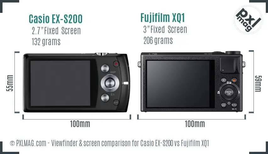 Casio EX-S200 vs Fujifilm XQ1 Screen and Viewfinder comparison