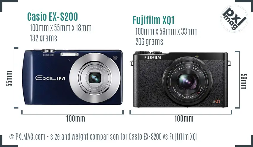 Casio EX-S200 vs Fujifilm XQ1 size comparison