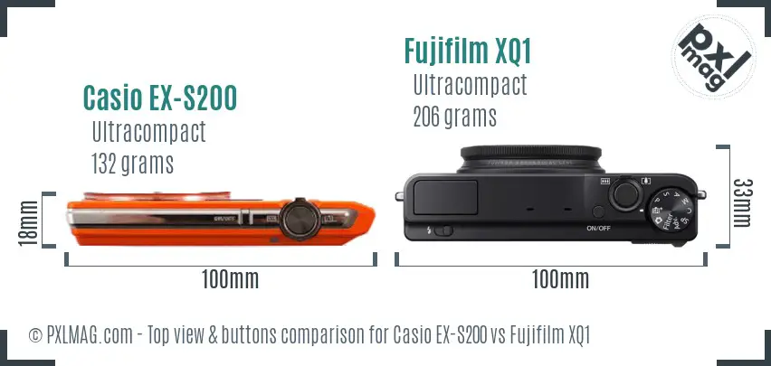 Casio EX-S200 vs Fujifilm XQ1 top view buttons comparison