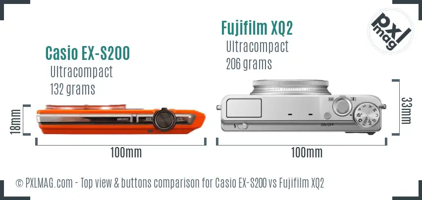Casio EX-S200 vs Fujifilm XQ2 top view buttons comparison
