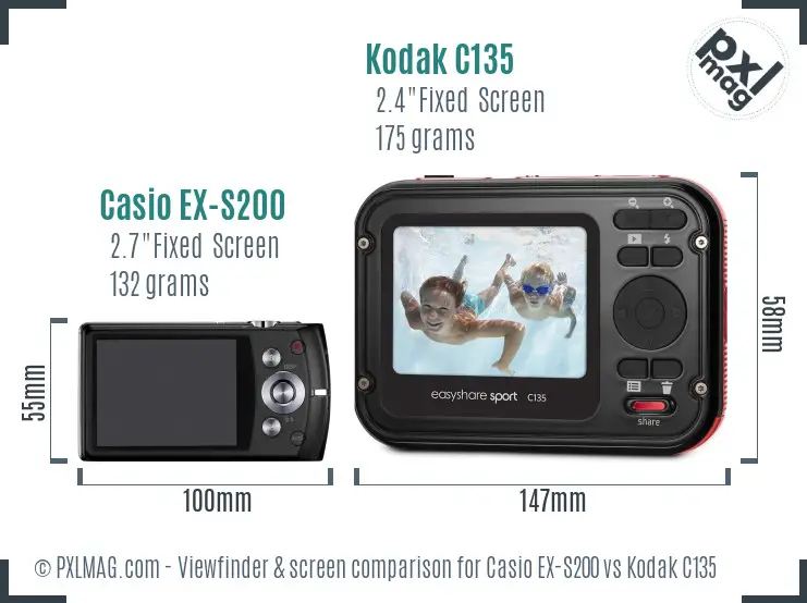 Casio EX-S200 vs Kodak C135 Screen and Viewfinder comparison