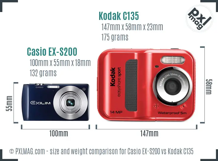 Casio EX-S200 vs Kodak C135 size comparison