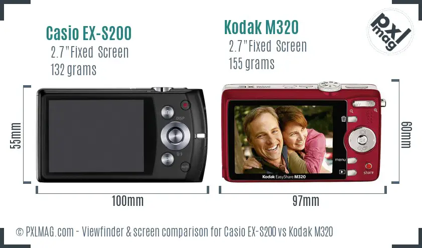 Casio EX-S200 vs Kodak M320 Screen and Viewfinder comparison