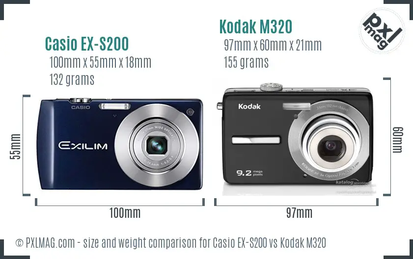 Casio EX-S200 vs Kodak M320 size comparison