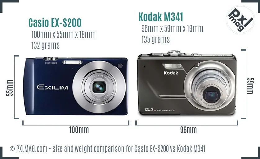 Casio EX-S200 vs Kodak M341 size comparison