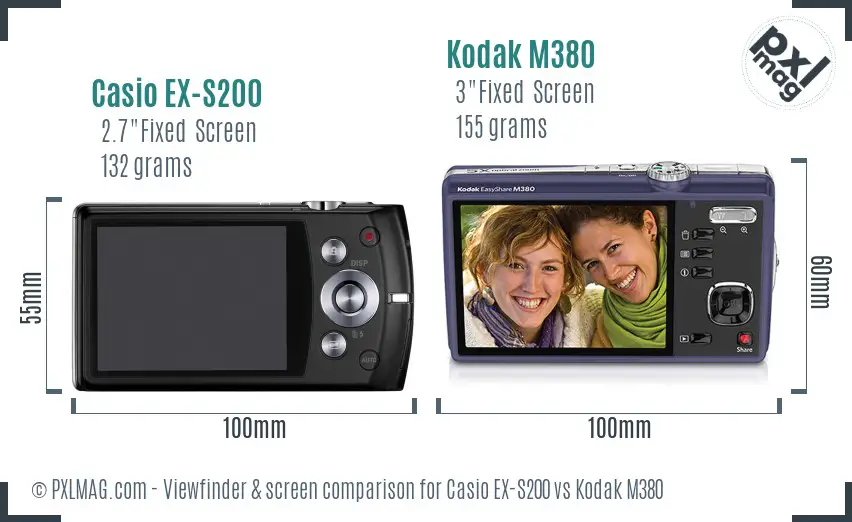 Casio EX-S200 vs Kodak M380 Screen and Viewfinder comparison