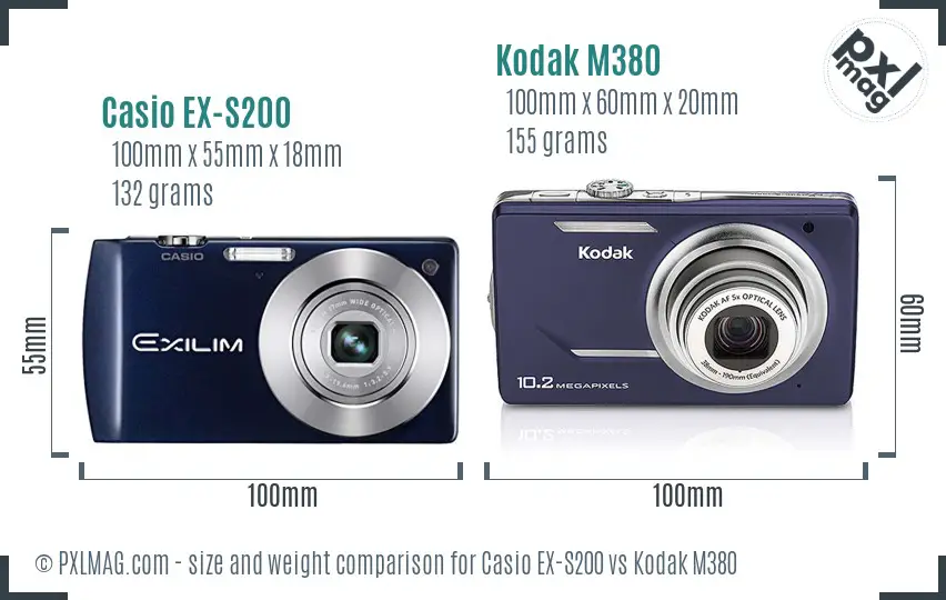 Casio EX-S200 vs Kodak M380 size comparison