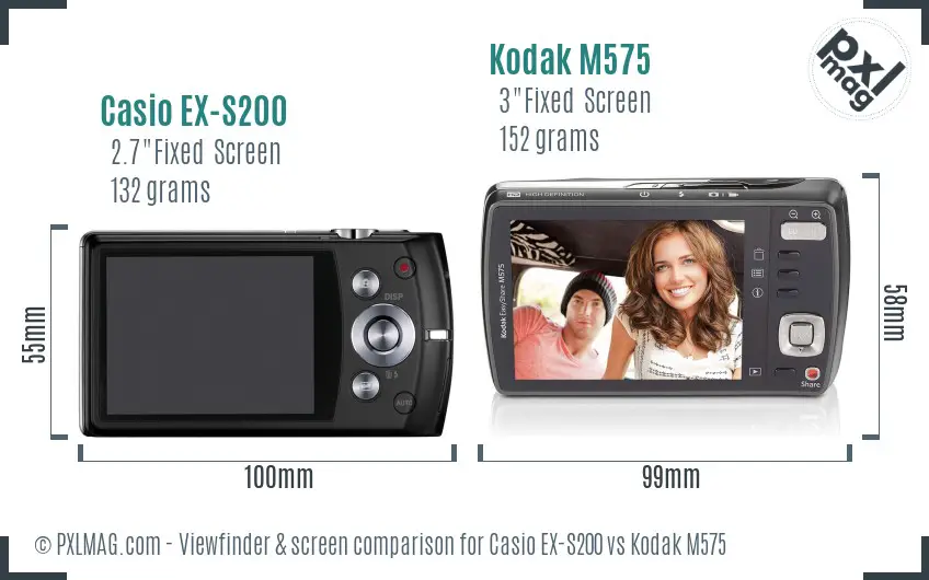 Casio EX-S200 vs Kodak M575 Screen and Viewfinder comparison