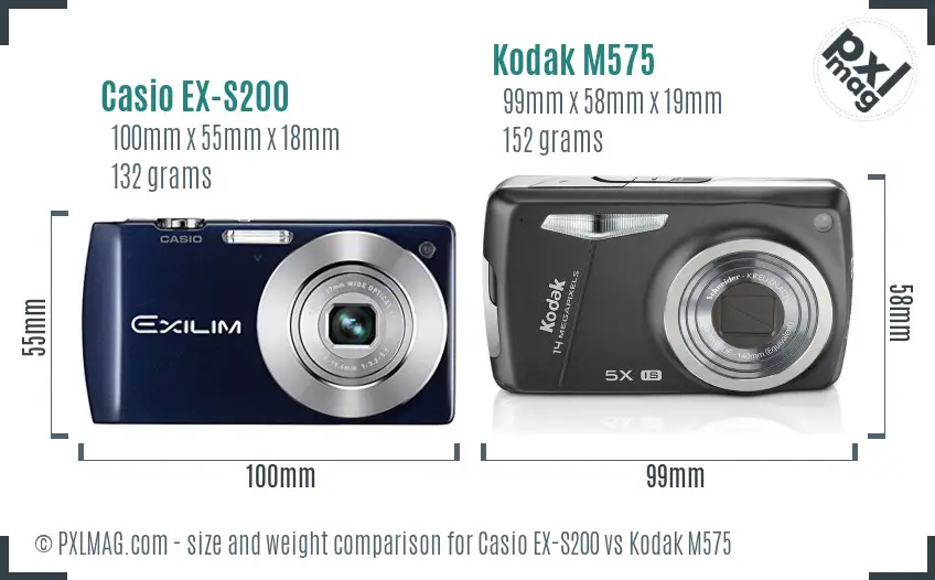 Casio EX-S200 vs Kodak M575 size comparison