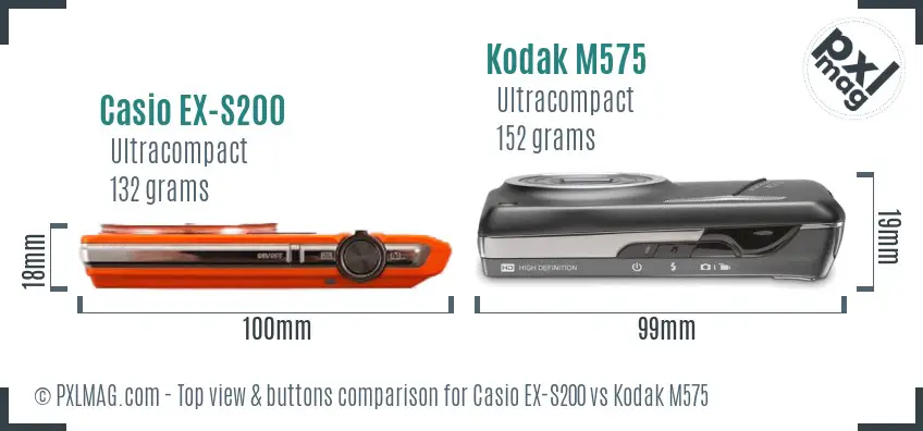 Casio EX-S200 vs Kodak M575 top view buttons comparison