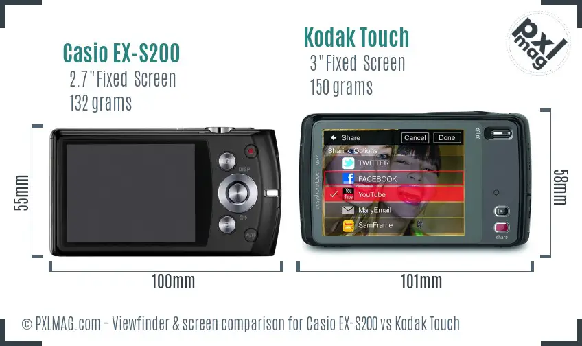 Casio EX-S200 vs Kodak Touch Screen and Viewfinder comparison