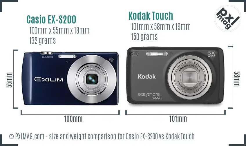Casio EX-S200 vs Kodak Touch size comparison