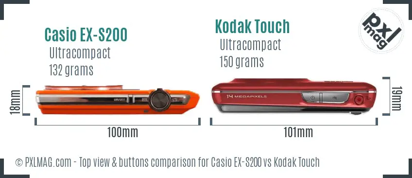 Casio EX-S200 vs Kodak Touch top view buttons comparison
