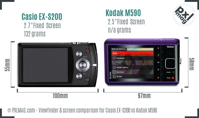 Casio EX-S200 vs Kodak M590 Screen and Viewfinder comparison